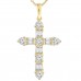 2.05 ct t.w. Ladies Round and Baguette Cut Diamond Cross Pendant Necklace in Yellow Gold